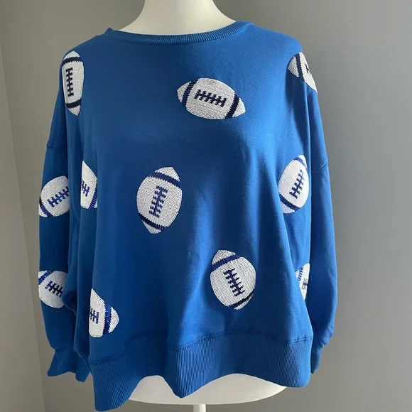 Blue Football Sequined Sweatshirt - Picture 4 of 5
